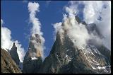 The Trango Towers appear to be smoking