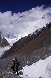 Fabien Anselmet nears Camp 0.5 at 5300m on the West Ridge of Broad Peak